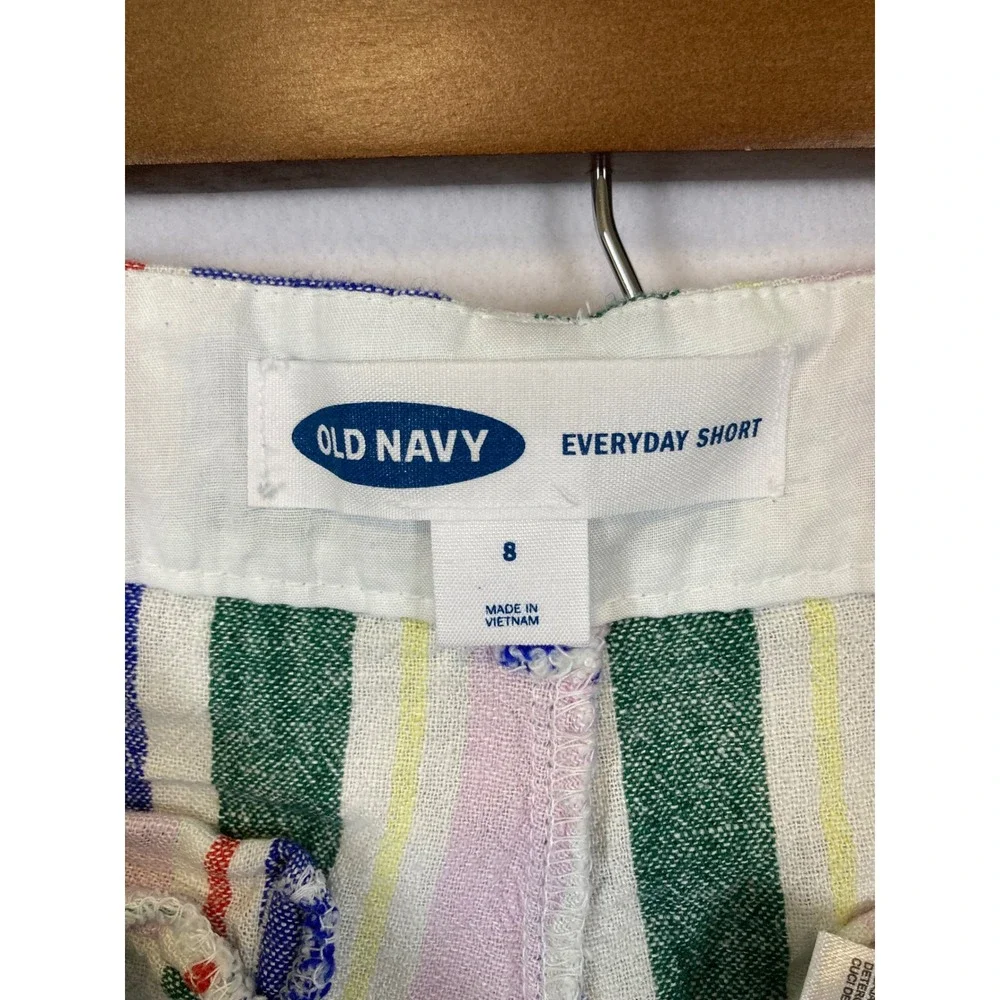 Old Navy‎ Striped Everyday Shorts Women Size 8 Blue Pink Green White Casual